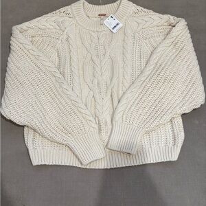 Free People Cream Cable Knit Sweater